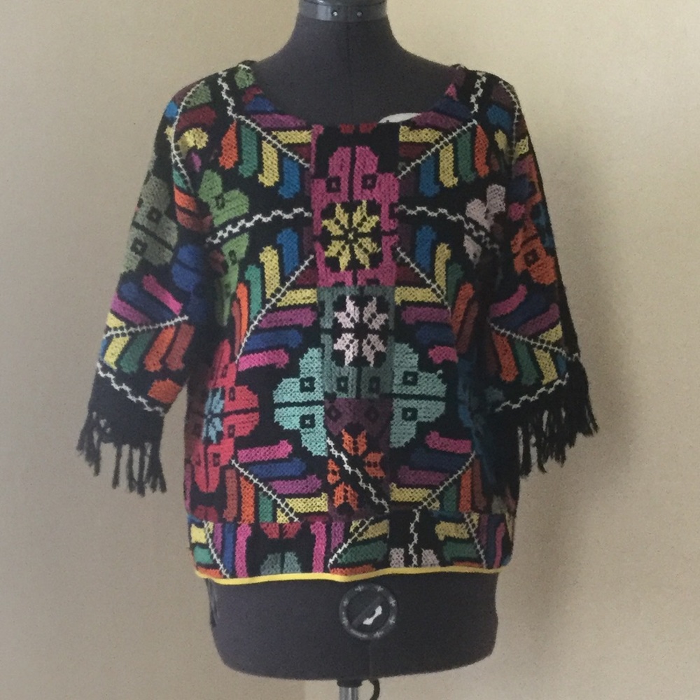 Handmade Cotton Fringe Sleeve Top, Sz M